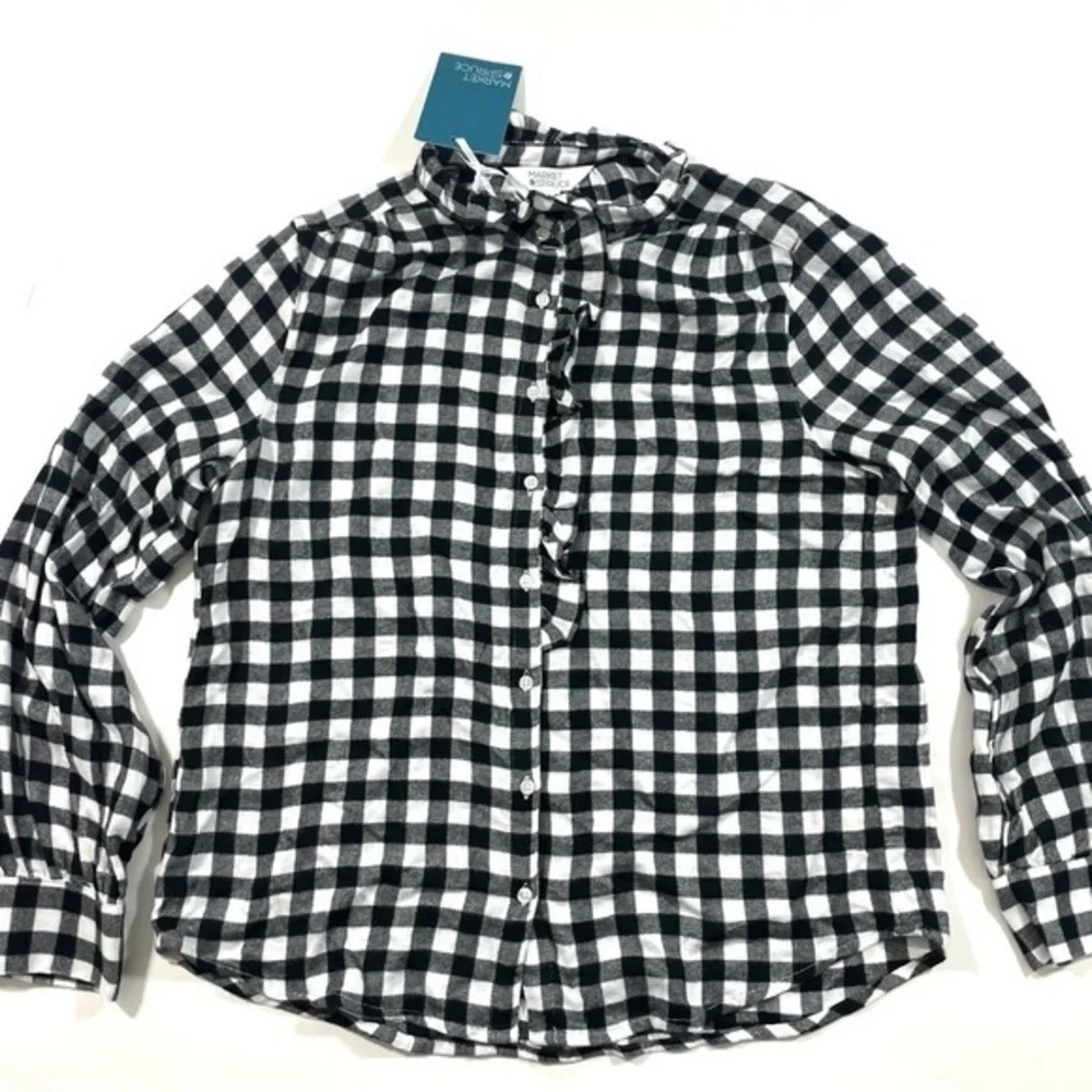 New Market & Spruce Flannel Button Front Shirt Black White